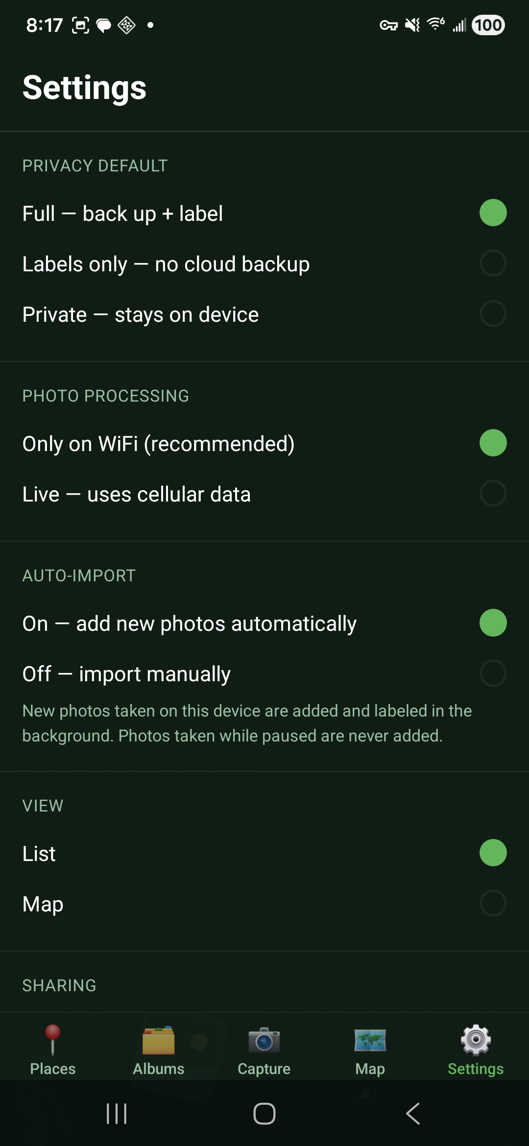 FotoVia - Privacy and processing settings
